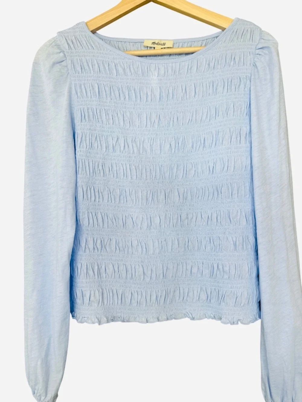 Madewell Light Blue Smocked Long Sleeve Top